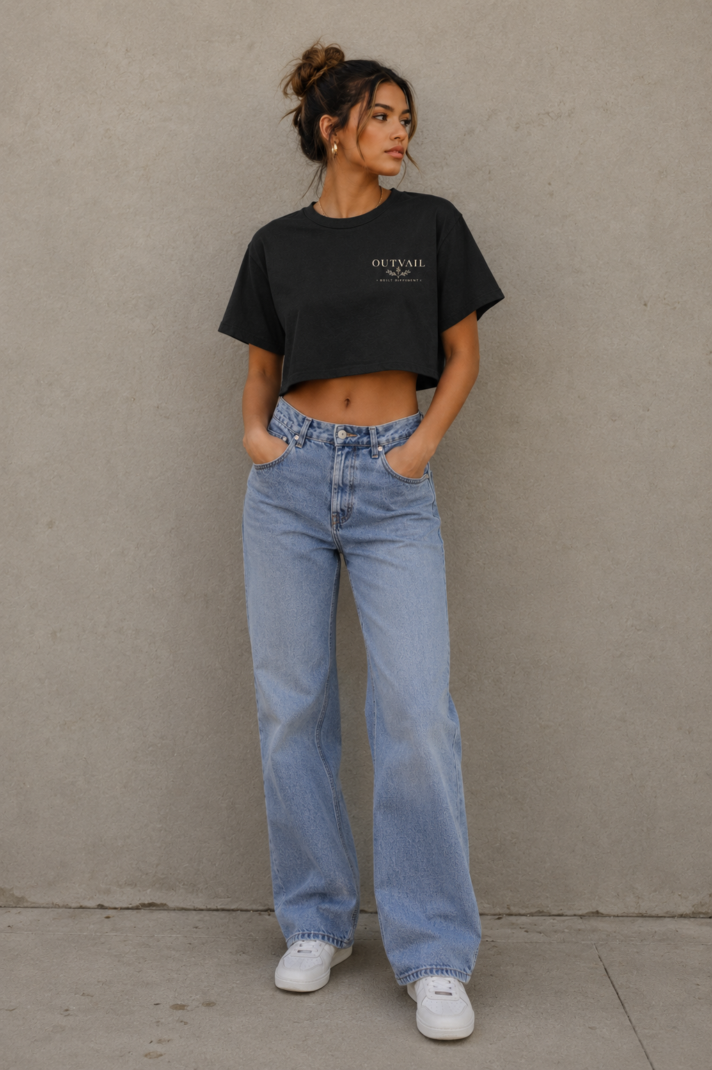 OUTVΛIL Built Different Faded Crop Tee