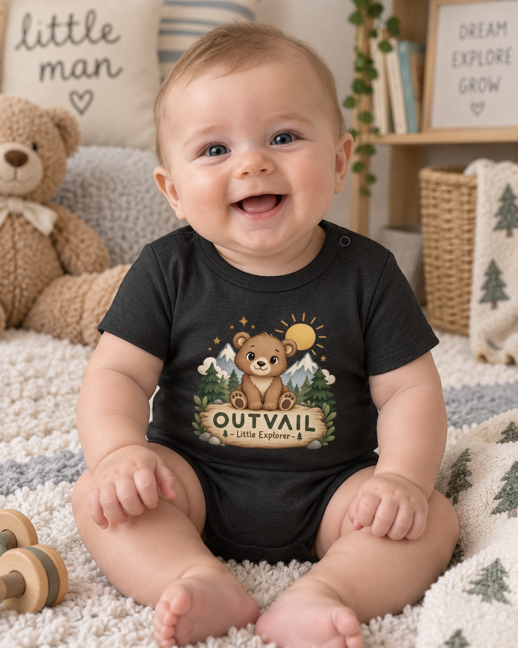 OUTVAIL Little Explorer Organic Baby Bodysuit – Black