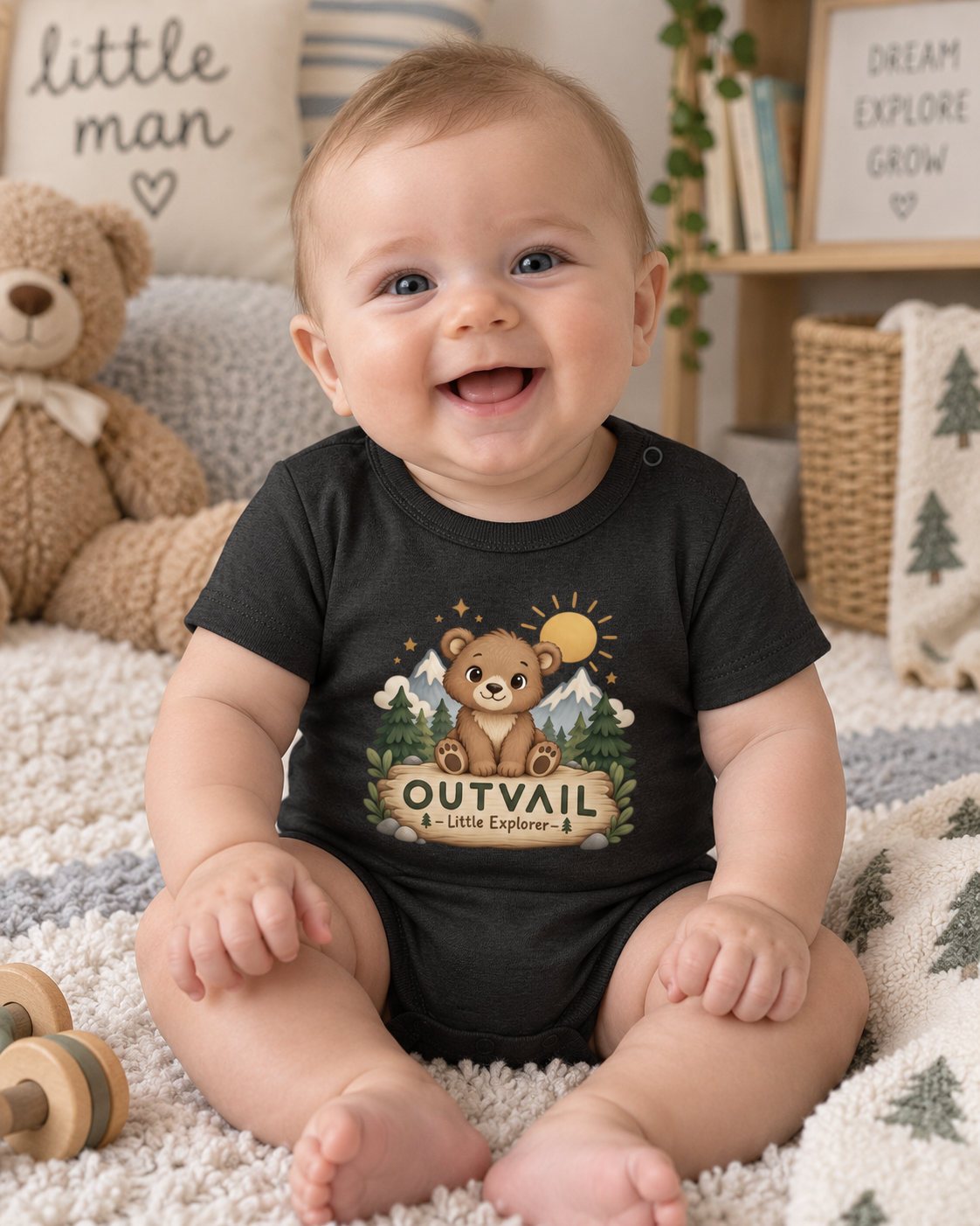 OUTVAIL Little Explorer Organic Baby Bodysuit – Black