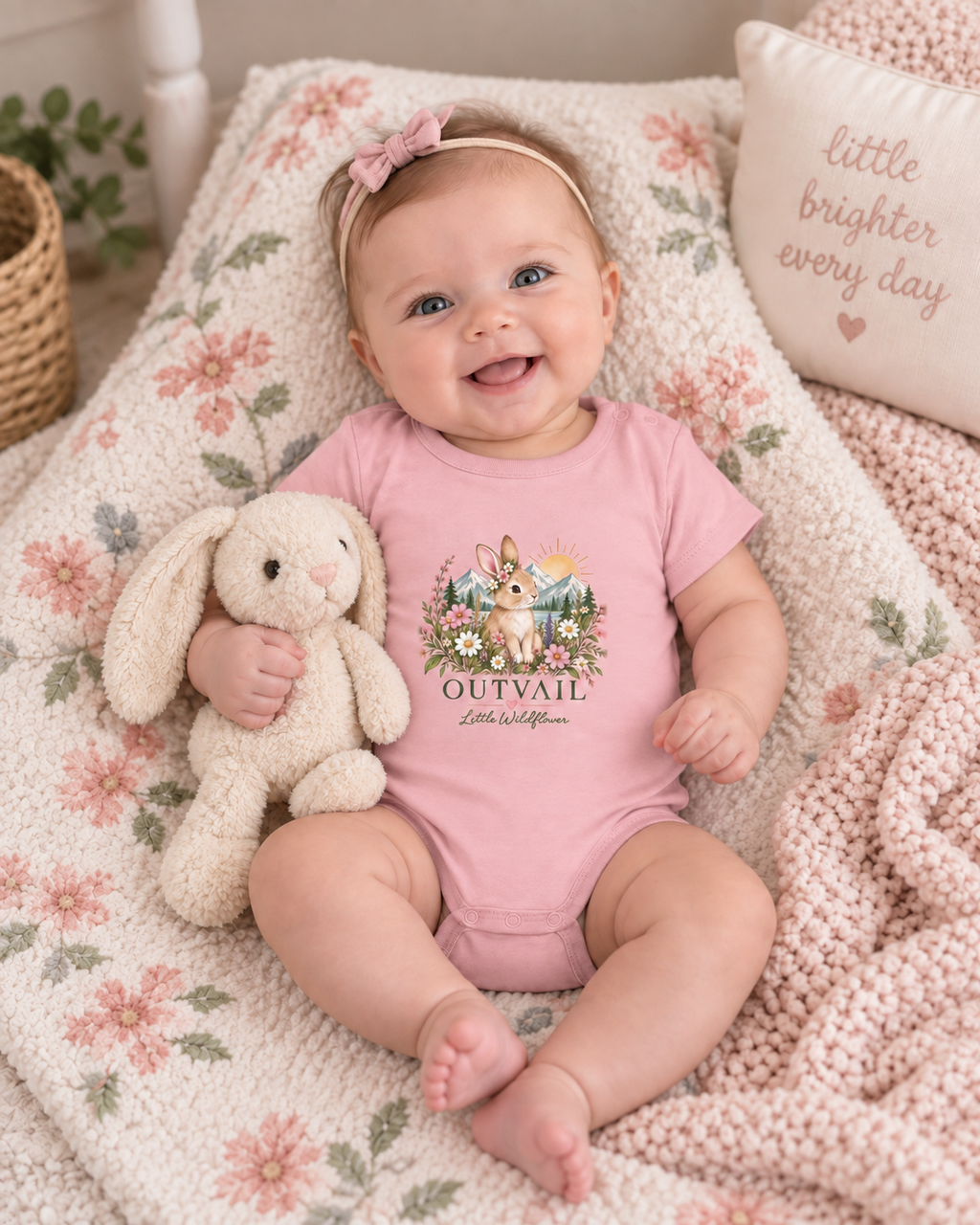 OUTVAIL Little Wildflower Organic Baby Bodysuit – Pink