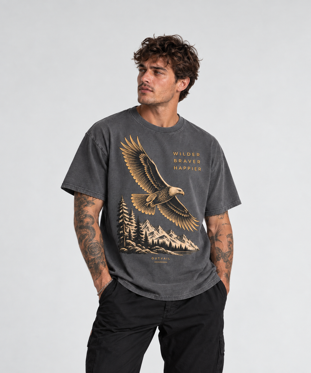 OUTVAIL Wilder Braver Happier Eagle Tee – Faded Indigo