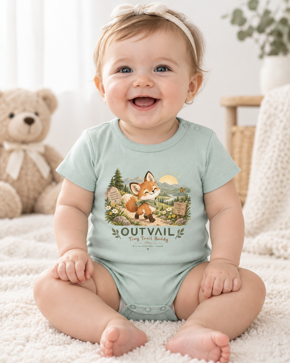 OUTVAIL Born to Roam Organic Baby Bodysuit – Caribbean Blue