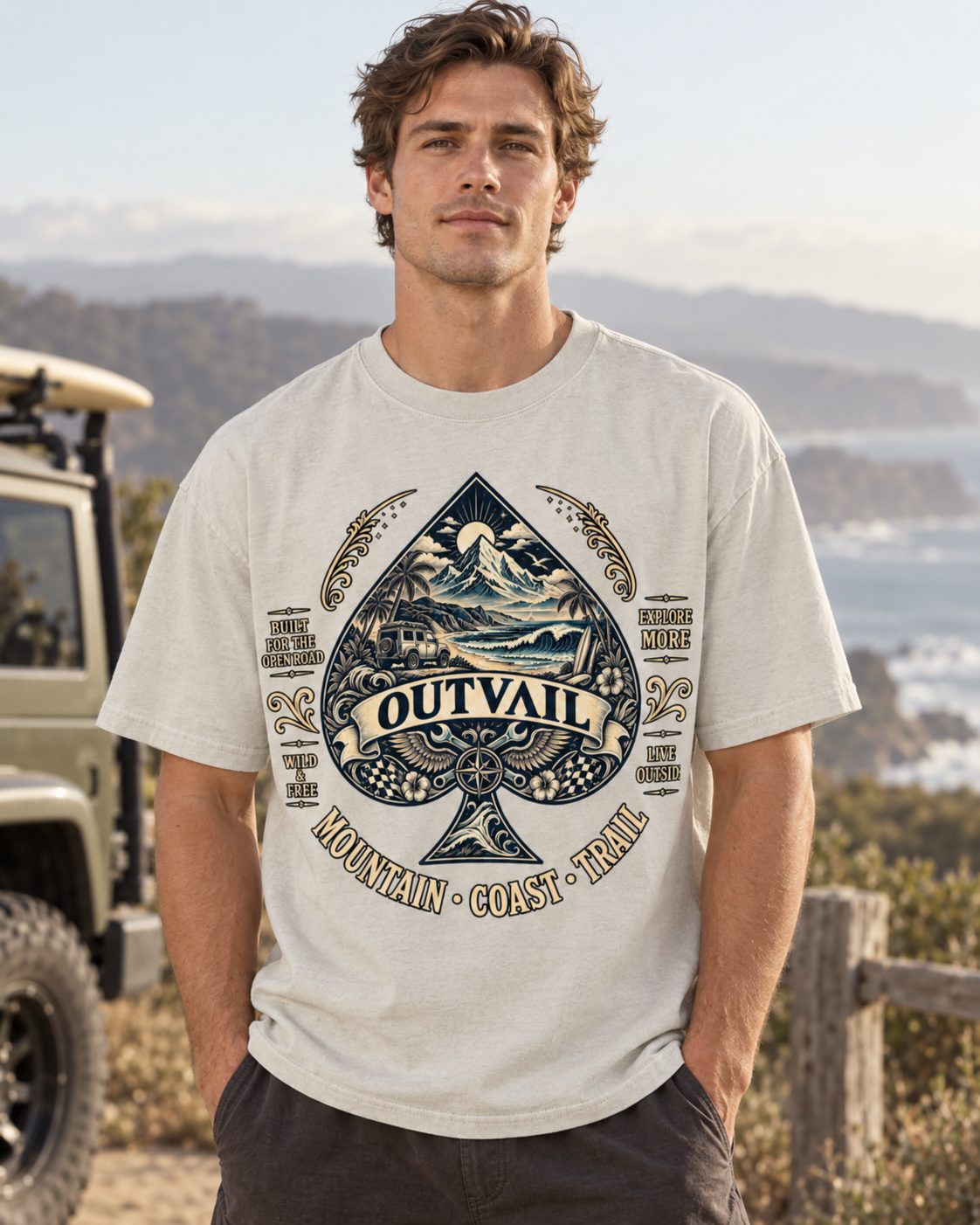 OUTVAIL Wild Coast Spade Tee - Faded Bone