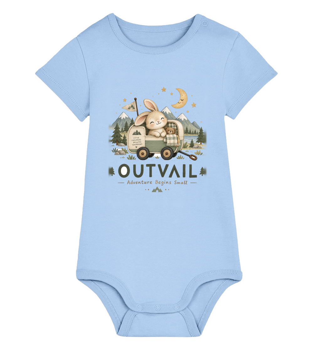 OUTVAIL Adventure Begins Small Organic Baby Bodysuit – Blue