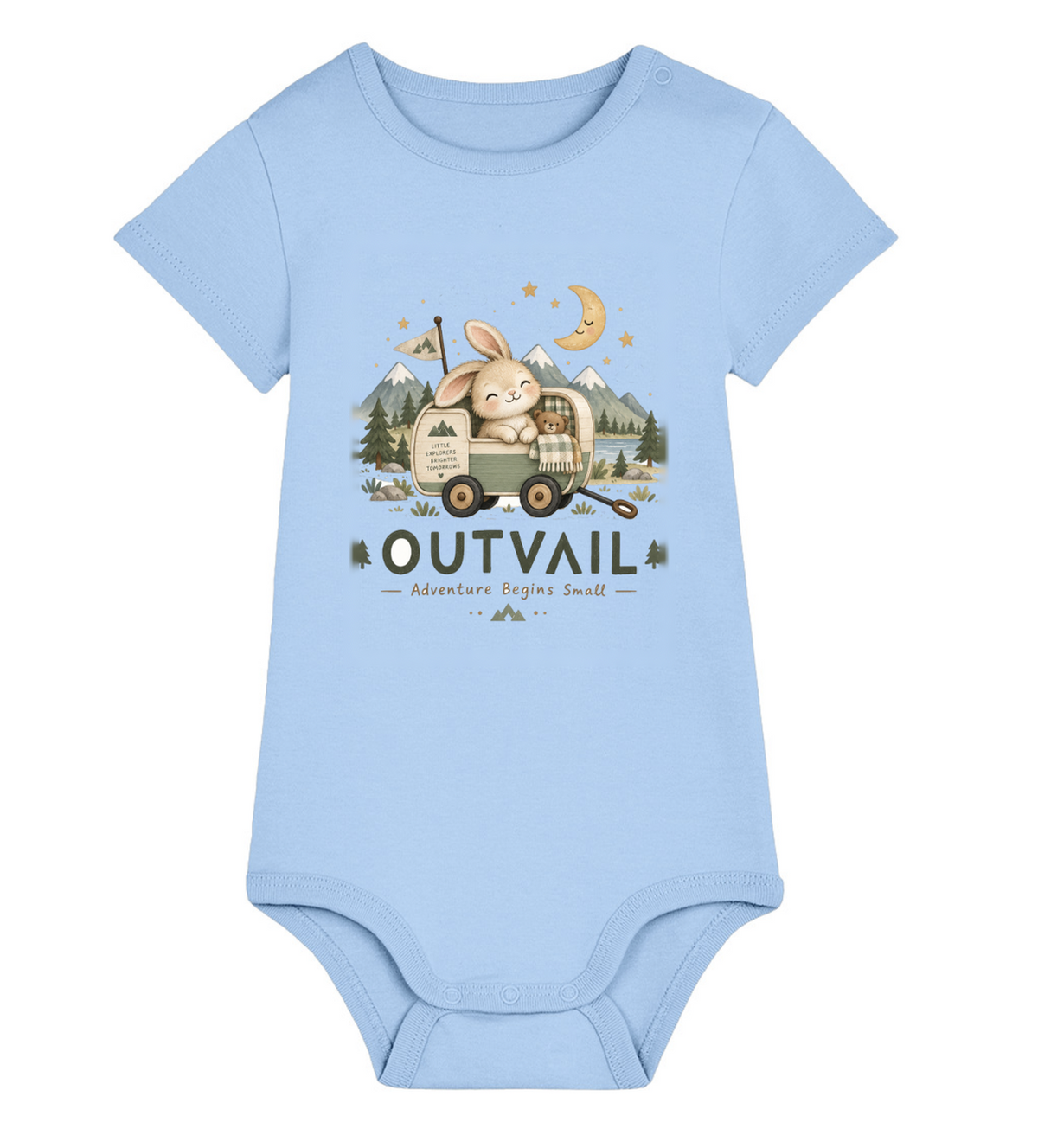 OUTVAIL Adventure Begins Small Organic Baby Bodysuit – Blue