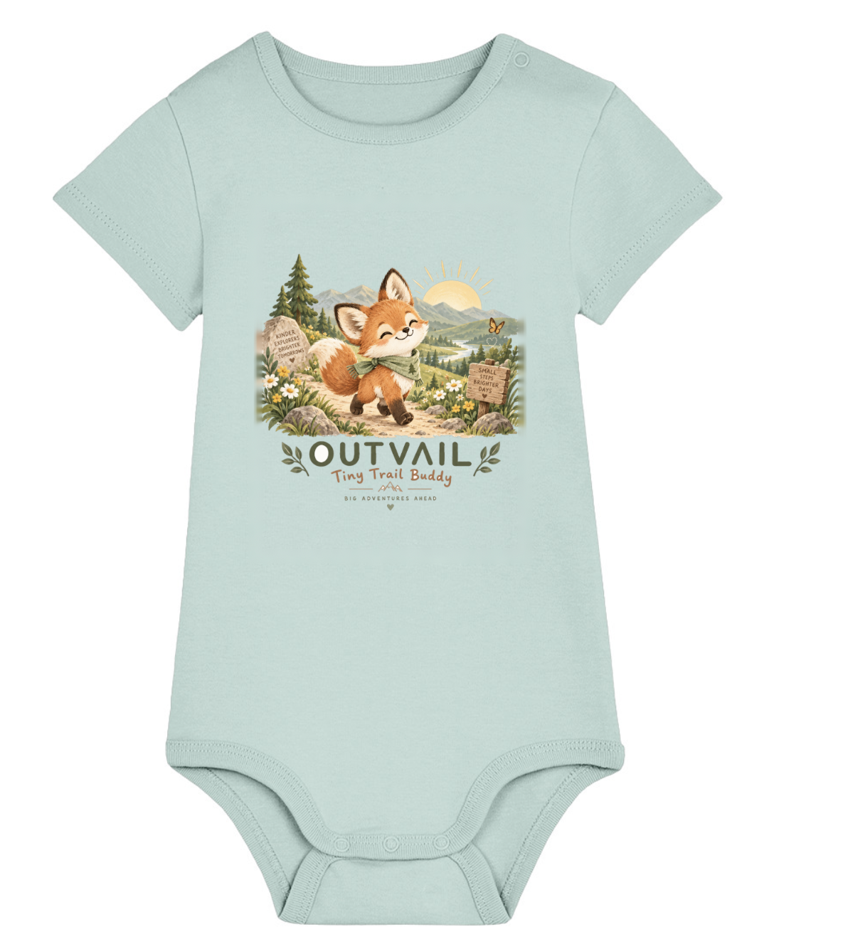 OUTVAIL Born to Roam Organic Baby Bodysuit – Caribbean Blue