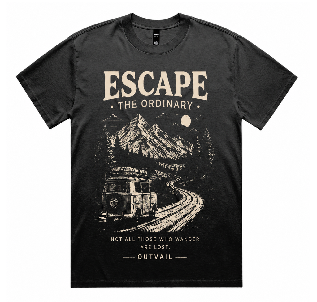 OUTVAIL Escape the Ordinary Washed Graphic Tee - Faded Black